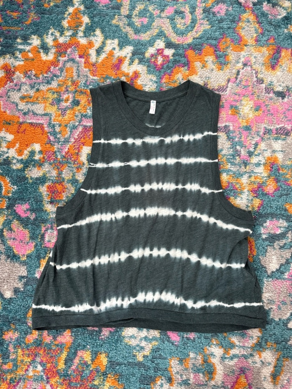 FP Movement by Free People Charcoal and White Tie-Dye Muscle Tank